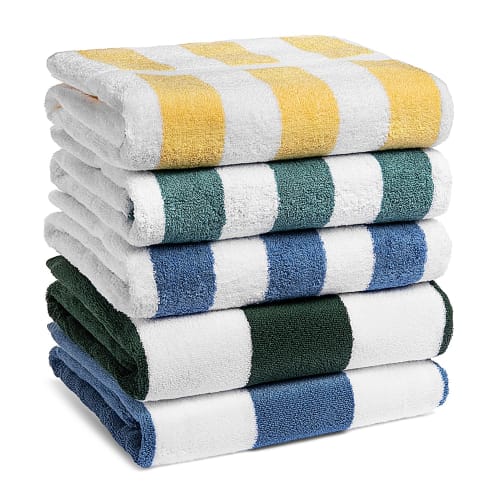 Connoisseur Pool & Beach Towel, Cotton End Hem, 35x68, 21.0 lbs/dz, 4in Stripes, Green/White